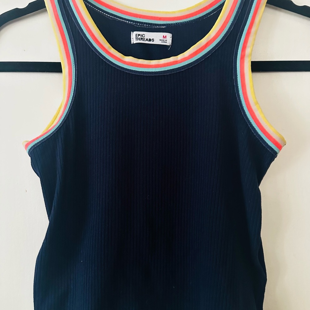 Epic Threads Dark Blue Crop Tank with Colorful Trim
